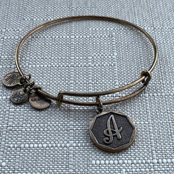 Alex And Ani Women Bracelet Gold Tone Initial LETTER A Wristband Wrist Jewelry - Picture 4 of 10